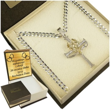 Łańcuszek Srebrny Męski Patriotyczny 925 Pancerka 3,80mm z Krzyżykiem
