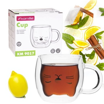 SZKLANKA KUBEK FILIŻANKA DO KAWY CAPPUCCINO HERBATY PODWÓJNE SZKŁO KAMILLE