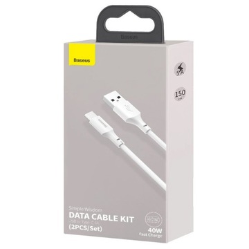 2X кабель BASEUS QC PD USB-C 40 Вт, 5 А, 1,5 м, белый