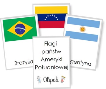 Karty obrazkowe FLAGI PAŃSTW KRAJÓW AMERYKI POŁUDNIOWEJ Montessori 13 kart
