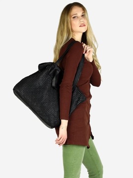Torba damska pleciona shopper & shoulder leather bag MARCO MAZZINI czarna