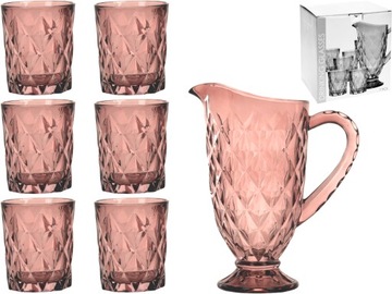 SZKLANY ZESTAW Dzbanek 1L + 6 Szklanek 250ml PINK