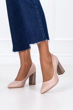 ТУФЛИ ЖЕНСКИЕ НА МОДНОМ ДЕКОРАТИВНОМ КАБЛУКЕ, КОЖАНОЙ СТЕЛЕКЕ, размер 39