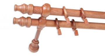 KARNISZ DREWNIANY 28 mm podwójny wiśnia 360 cm