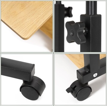 PRZYŁÓŻKOWE BIURKO STOLIK BOCZNY MOBILNE 76-86cm KAWOWY POD LAPTOPA KÓŁKACH