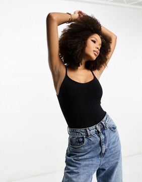 Asos Design bxo DOPASOWANE STRINGI RAMIĄCZKA CZARNE BODY S NH2