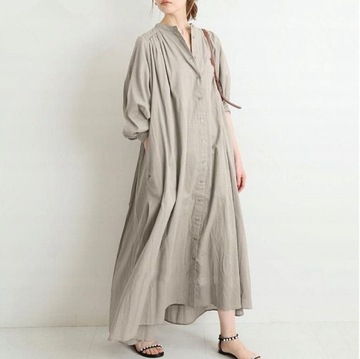Bawełniano-lniana vintage luźna sukienka maxi