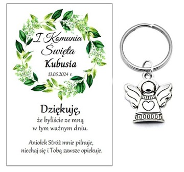 Podziękowania dla gości breloczek ANIOŁEK KOMUNIA PODARUNEK PERSONALIZACJA