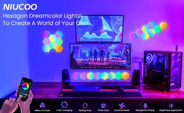 10x ШЕСТИГРАННАЯ RGB ИГРОВАЯ НАСТЕННАЯ ЛАМПА МОДУЛЬНАЯ СИНХРОНИЗАЦИЯ МУЗЫКИ