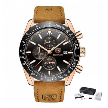 Zegarek Męski Klasyczny Benyar Chronograf +Pudełko