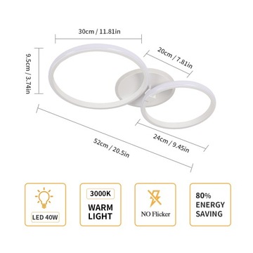 LAMPA SUFITOWA LED PLAFON ŻYRANDOL OKRĄGŁY 3000K 40W DO KUCHNI SYPIALNI