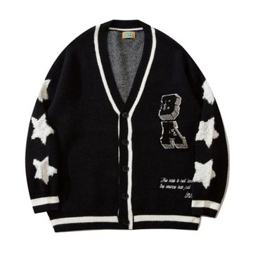 Harajuku Cardigan Pullover Men Star Pattern Knitte