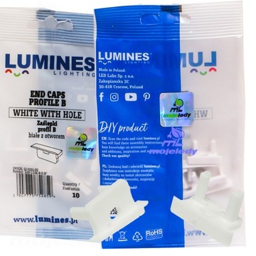 10x Zaślepka do profilu LED LUMINES B biały z otworem