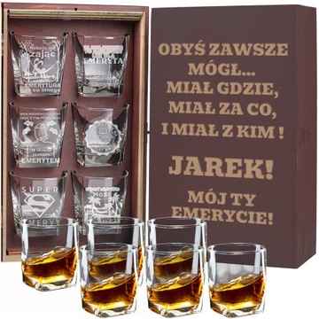 SZKLANKI DO WHISKY NA EMERYTURĘ PREZENT DLA EMERYTA EMERYTKI 6 SZTUK GRAWER