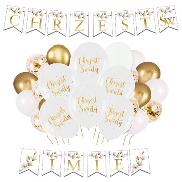 BALONY dekoracje na CHRZEST baner kwiaty IMIĘ