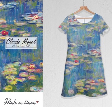 Sukienka midi 100% len r.36 Claude Monet Water Lilies 1916 Kr 177/36