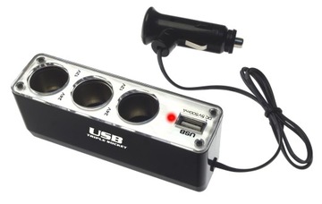 Rozgałęziacz gniazda zapalniczki x3 12/24V USB