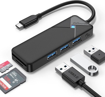 Hub GiGimundo USB C 3.0 z czytnikiem kart SD/TF, 3 porty USB 3.0 do laptopa