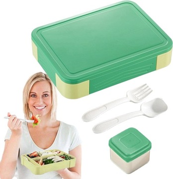 LUNCHBOX BENTO BOX КОНТЕЙНЕР 1,3 Л С ОТДЕЛЕНИЯМИ ДЛЯ СОУСА + СТОЛОВЫЕ ПРИБОРЫ