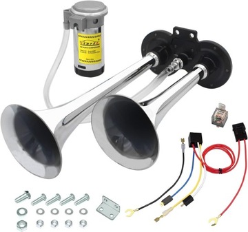 Klakson z kompresorem do dowolnego pojazdu 12V Gampro 150dB chrom