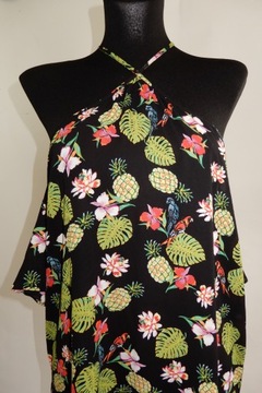 Bluzka z krótkim rękawem wzór print ananas papugi Peacocks 42 XL