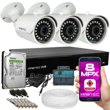 Sada pro monitorování 3 tubusových Kamer 4K 8MPX Bílé Uhd Venkovní 1TB