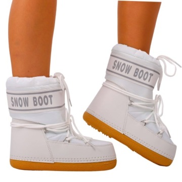 BOTKI ZIMOWE DAMSKIE BIAŁE SNIEGOWCE OCIEPLONE NA ZIME