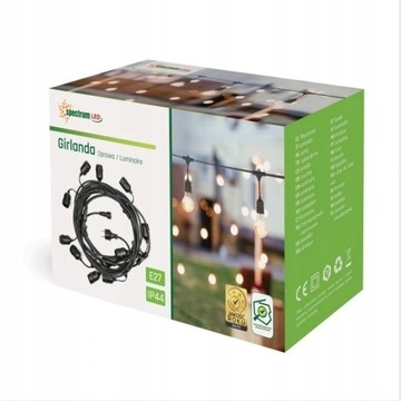 GIRLANDA OGRODOWA ŁAŃCUCH 10M E27 łączona do LED