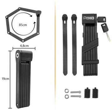 Blokada rowerowa składana PAKKO z uchwytem i 2 kluczami 85cm (E011)