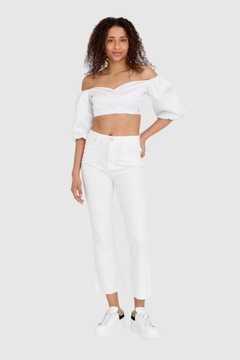 GUESS - Biały crop top z bufiastymi rękawami L