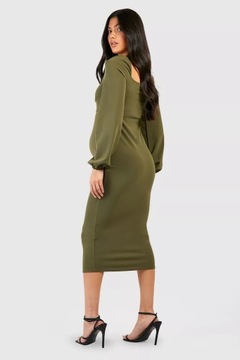 BOOHOO CIĄŻOWA SUKIENKA DLA KOBIET W CIĄŻY MIDI Z DŁUGIM RĘKAWEM KHAKI 42