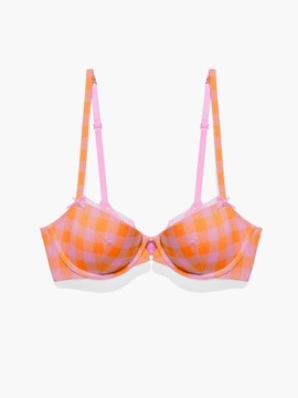 SAVAGEX BIUSTONOSZ RÓŻOWO POMARAŃCZOWY W KRATKĘ PUSH UP BALKONETKA 36D 80D