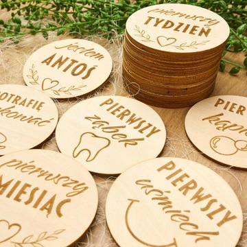ДЕРЕВЯННЫЕ ТАРЕЛКИ ФОТОКАРТКИ «ПЕРВЫЙ ГОД» НАБОР ИЗ 27 ШТ.