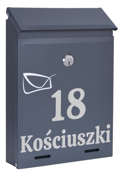 SKRZYNKA POCZTOWA NA LISTY Z NUMEREM DOMU ULICĄ NAPISEM ANTRACYT STALOWA