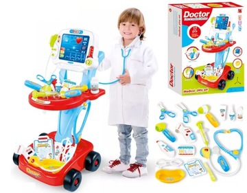 ZESTAW MAŁEGO DOKTORA LEKARZA EKG WÓZEK AKCESORIA