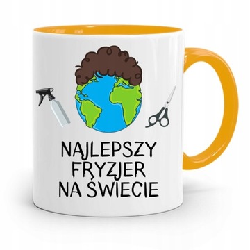 KUBEK ŻÓŁTY FRYZJERA NAJLEPSZY FRYZJER NA ŚWIECIE z Nadrukiem ze Zdjęciem