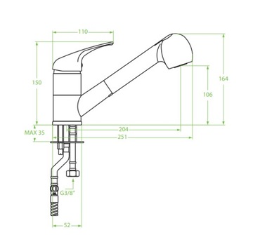 Смеситель для раковины Granite 2 с регулируемым изливом