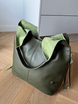 Zielona torebka skóra naturalna shopper torba ze skóry worek 2w1