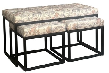ZESTAW Ławka tapicerowana LOFT metalowe nogi wzory 3 szt. 90 40