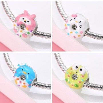 Charms słodki kot donut Kitty kicia kokardka s925