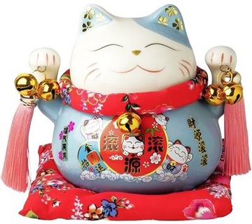 SKARBONKA PORCELANOWA Maneki Neko NIEBIESKA Happy Asian Kitchen