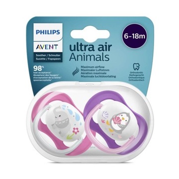 Соска AVENT 2x ULTRA AIR 6-18M ОРТОДОНТИЧЕСКИЙ ДЫШАЩИЙ СИЛИКОН + ЧЕХОЛ