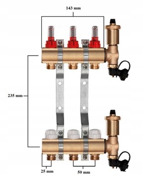 Распределитель теплого пола 3 + WILO PUMP + коробка для скрытого монтажа
