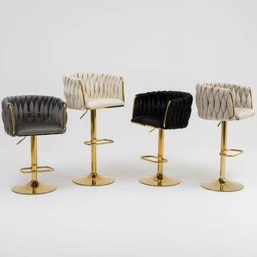 Hoker Z Plecionym Oparciem Welur ROSA Coffe/Złoty Krzesło Do Wyspy Kuchni