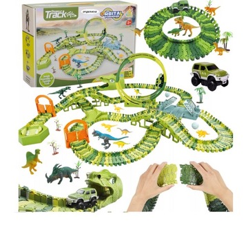 324 elementy XXXXXL NAJWIĘKSZY Tor Wyścigowy Dino Park Przeszkód Dinozaury