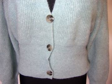 sweter kardigan rozpinany miętowy over size 40/42/44 wełna i alpaka