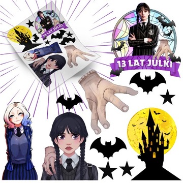 MEGA ZESTAW WYDRUK CUKROWY WEDNESDAY ADDAMS ENID OPŁATEK NA TORT