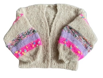 Sweter kardigan handmade bufiaste rękawy Alpaka S M L