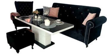 ZESTAW Kanapa Sofa Rozkładana +fotel+podnóżek