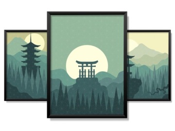 OBRAZY W RAMIE 90x40cm Nowoczesny Green Japan